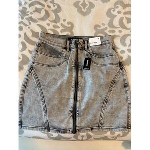 Acid Wash Denim Zip Front Skirt